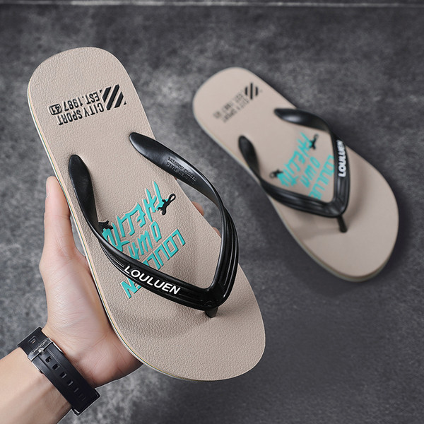 Papuci pentru bărbați peste vârf cu talpă plată și inscripții