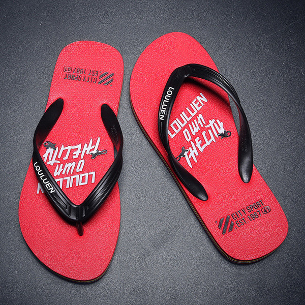 Papuci pentru bărbați peste vârf cu talpă plată și inscripții