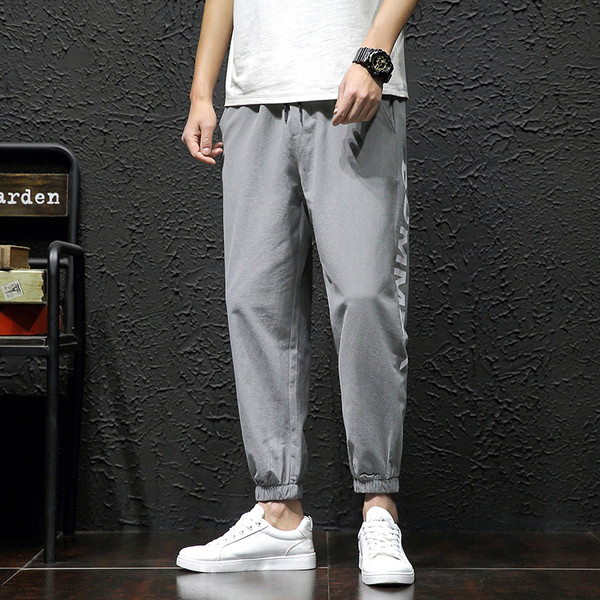 Pantaloni barbatesti de primavara cu inscriptie si banda elastica la glezna