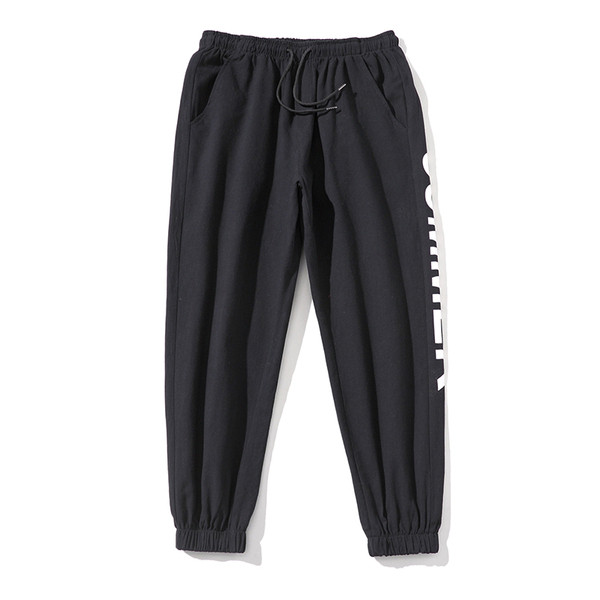 Pantaloni barbatesti de primavara cu inscriptie si banda elastica la glezna