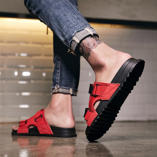 Papuci casual barbati cu velcro si talpa plata