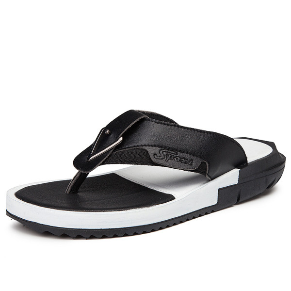 Eko bőrből készült kéttónusú férfi papucs fém díszítéssel