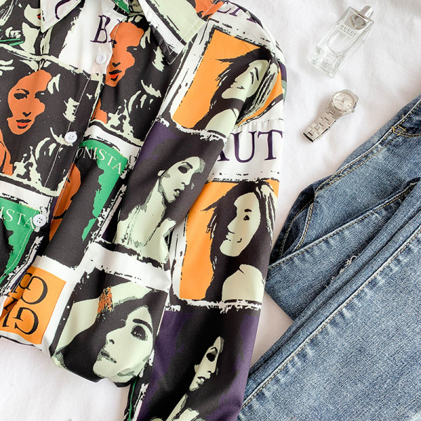 Női színes ing klasszikus gallérral, hosszú ujjal és gombokkal