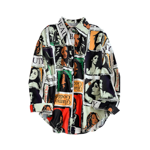 Női színes ing klasszikus gallérral, hosszú ujjal és gombokkal