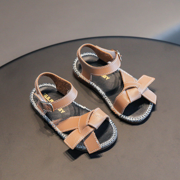 Modernas bērnu sandales meitenēm no eko ādas ar plakanu zoli