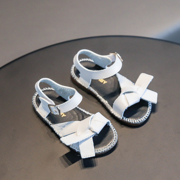 Modernas bērnu sandales meitenēm no eko ādas ar plakanu zoli