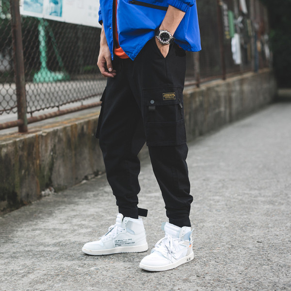 Sporta un ikdienas vīriešu bikses ar velcro potīšu ielāpiem