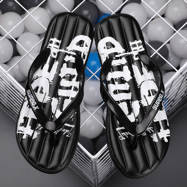 Papuci casual barbatesti cu inscriptie alb-negru