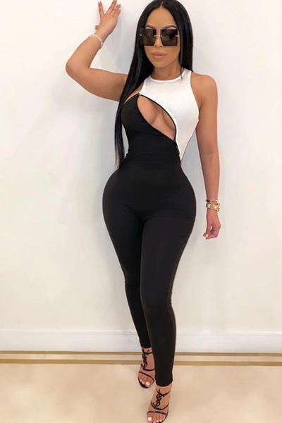 Divu toņu sieviešu sporta-gadījuma kombinezons ar izgriezumu