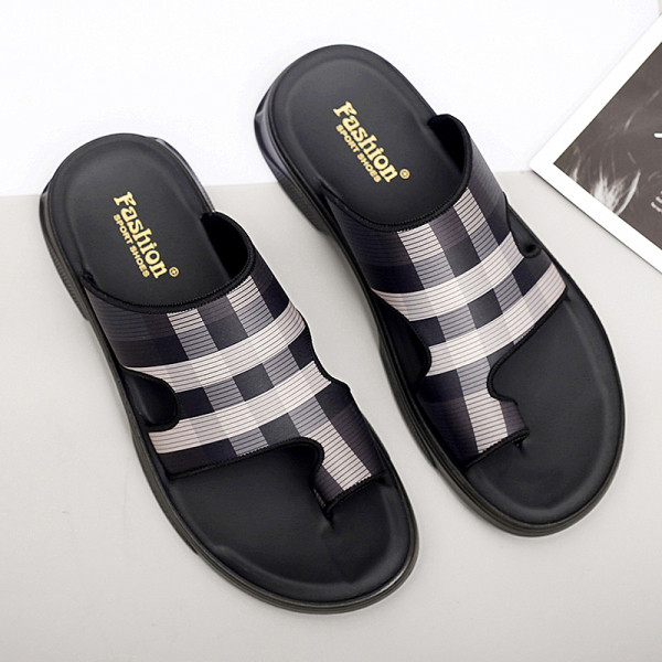 Rūtainas vīriešu čības pār purngalu ar plakanu zoli