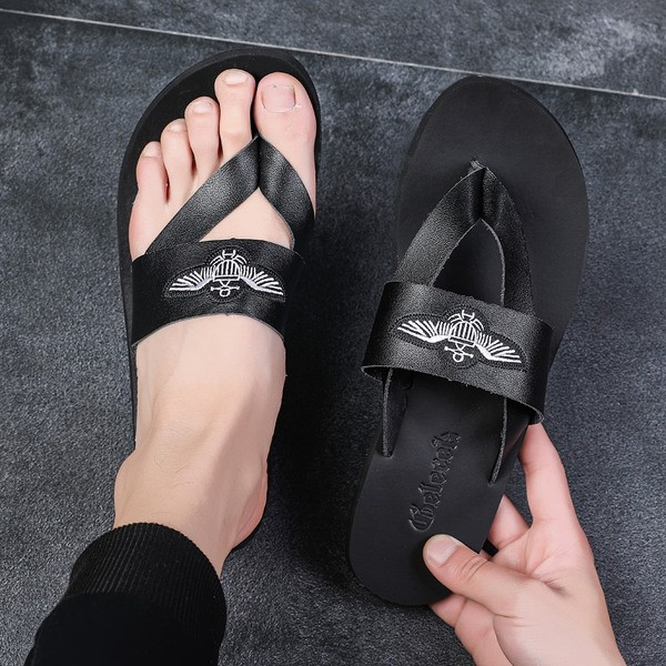 Vīriešu modernas mākslīgās ādas čības ar izšuvumu