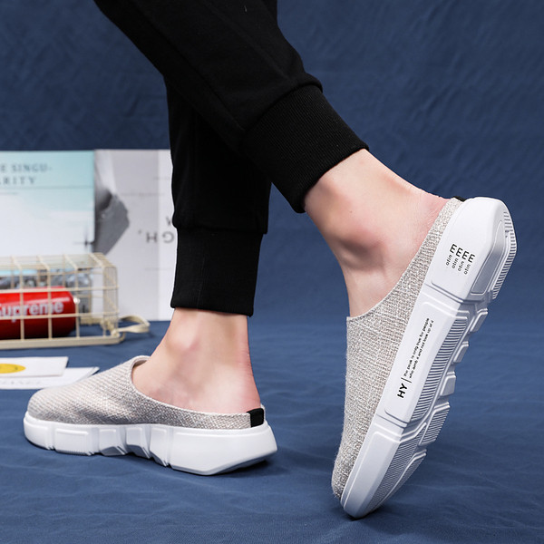 Papuci moderni pentru barbati din material textil cu talpa inalta