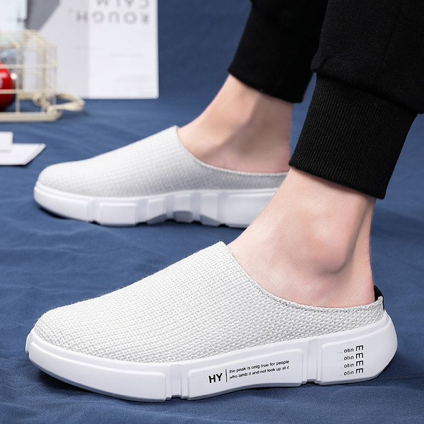 Papuci moderni pentru barbati din material textil cu talpa inalta