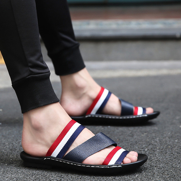 Papuci barbatesti cu bretele colorate si talpa plata