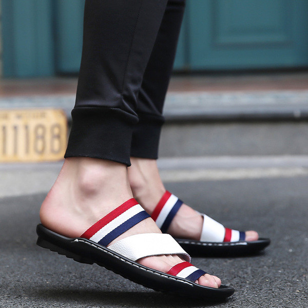 Papuci barbatesti cu bretele colorate si talpa plata