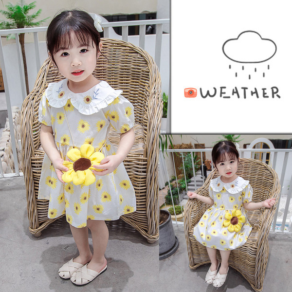 Bērnu kleita meitenēm ar klasisku apkakli un ziedu motīviem