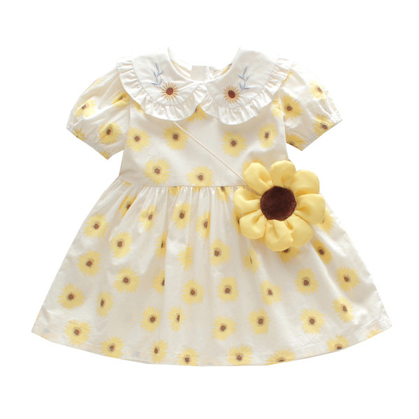 Bērnu kleita meitenēm ar klasisku apkakli un ziedu motīviem