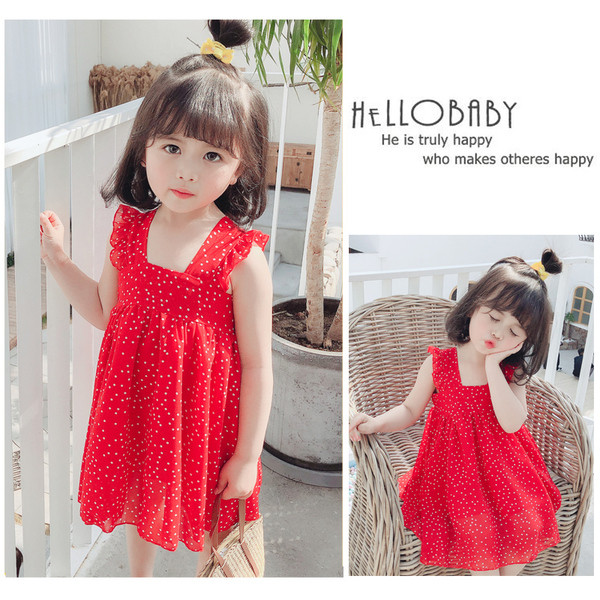 Piros pöttyös gyerekruha széles pántokkal, hátul megkötővel