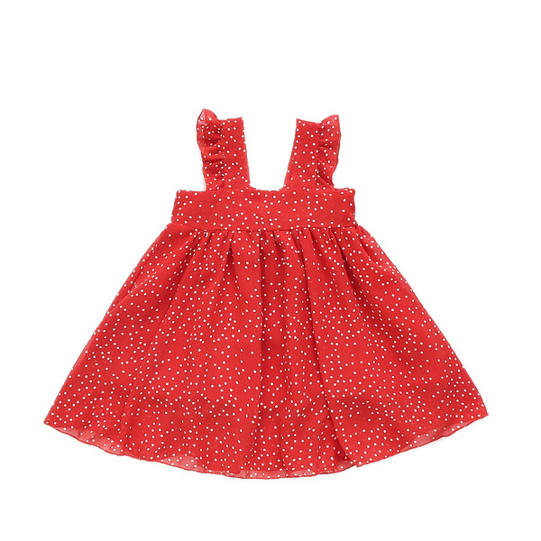 Piros pöttyös gyerekruha széles pántokkal, hátul megkötővel