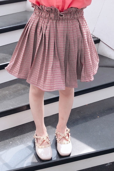 Kockás gyerekszoknya lányoknak, magas derékkal