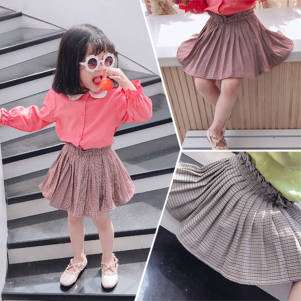 Kockás gyerekszoknya lányoknak, magas derékkal