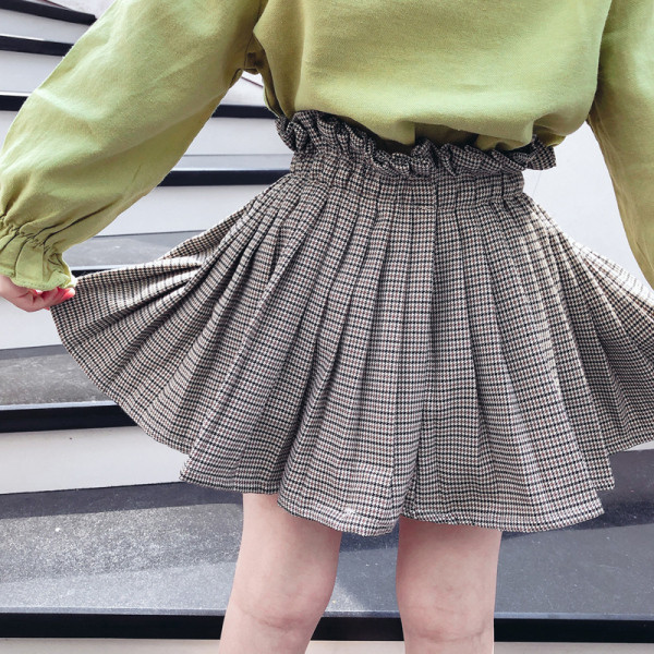 Kockás gyerekszoknya lányoknak, magas derékkal