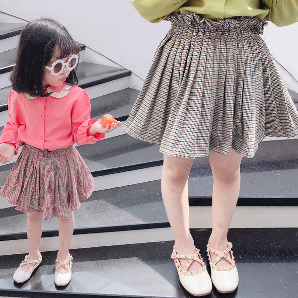 Kockás gyerekszoknya lányoknak, magas derékkal