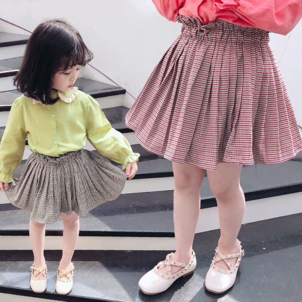 Kockás gyerekszoknya lányoknak, magas derékkal