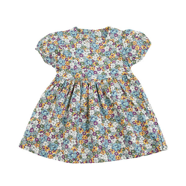 Τρέχον παιδικό φόρεμα με κοντά μανίκια και λουλουδάτο μοτίβο