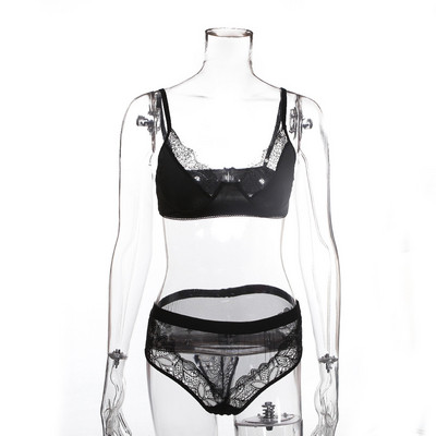 Γυναικεία εσώρουχα σε μαύρο χρώμα σετ με δαντέλα