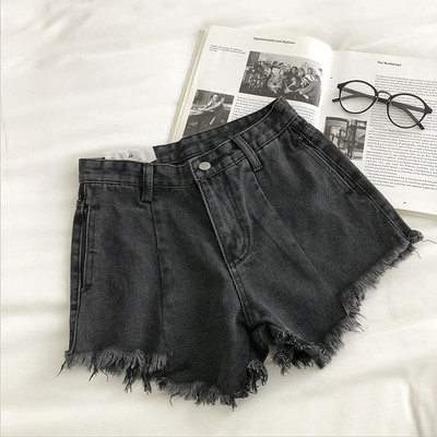 Sieviešu īsie džinsi ar augstu vidukli un pogu