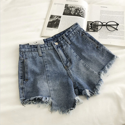 Sieviešu īsie džinsi ar augstu vidukli un pogu