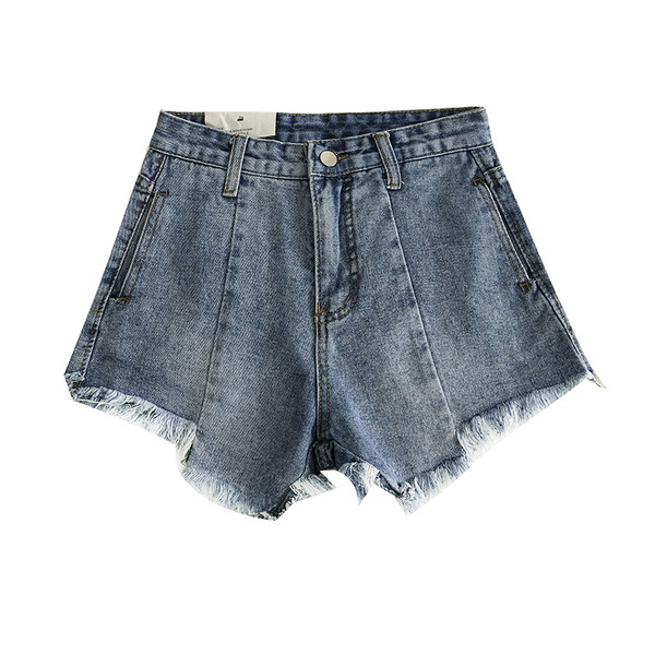 Sieviešu īsie džinsi ar augstu vidukli un pogu