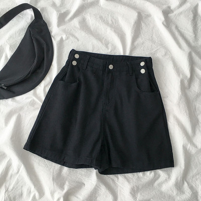 Къси дамски дънки с джобове и копчета
