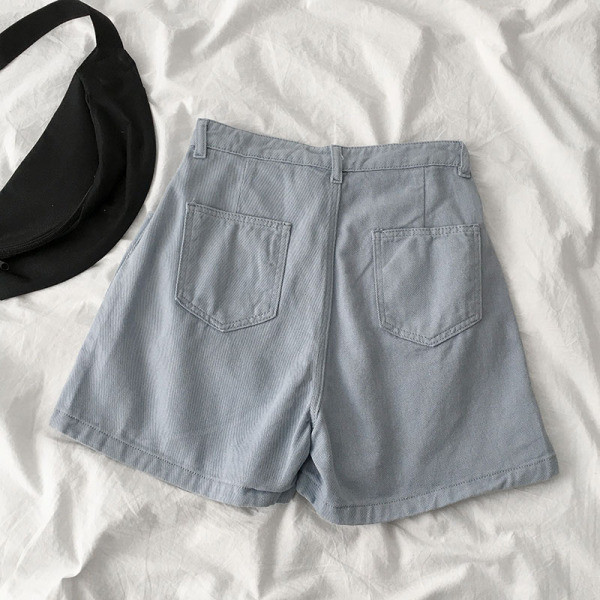 Къси дамски дънки с джобове и копчета