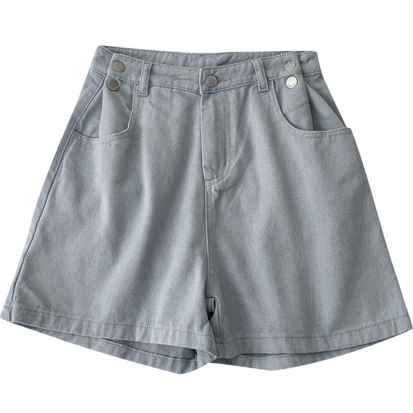 Къси дамски дънки с джобове и копчета