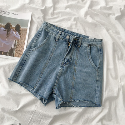 Γυναικείο τζιν κοντό  ρετρό στυλ με κουμπί και τσέπες