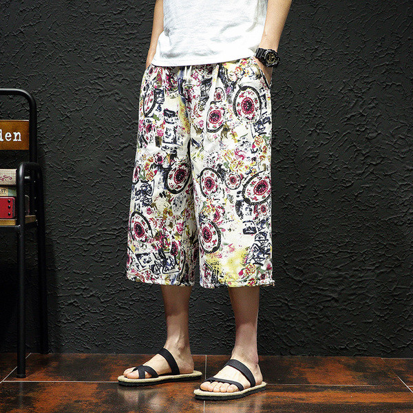Νέο μοντέλο ανδρικό παντελόνι κάτω από το γόνατο με πολύχρωμα μοτίβα