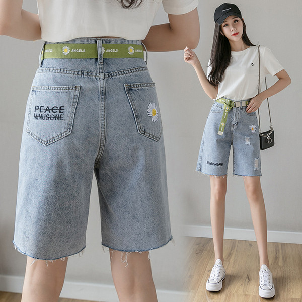 Naiste vabaaja teksad tikandi ja kõrge vöökohaga