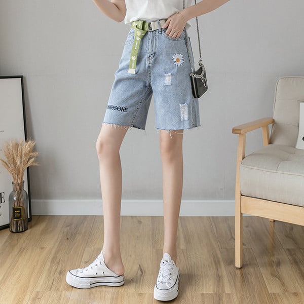 Naiste vabaaja teksad tikandi ja kõrge vöökohaga