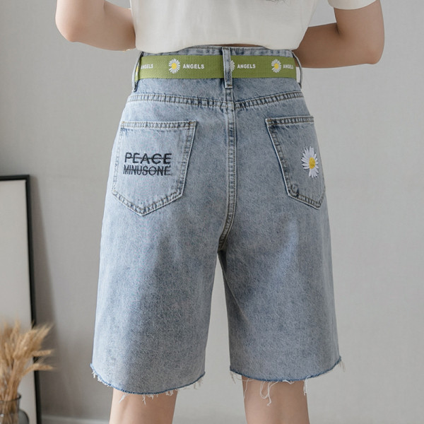 Naiste vabaaja teksad tikandi ja kõrge vöökohaga