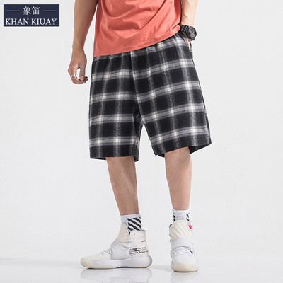 Kockás férfi rövidnadrág elasztikus derékkal