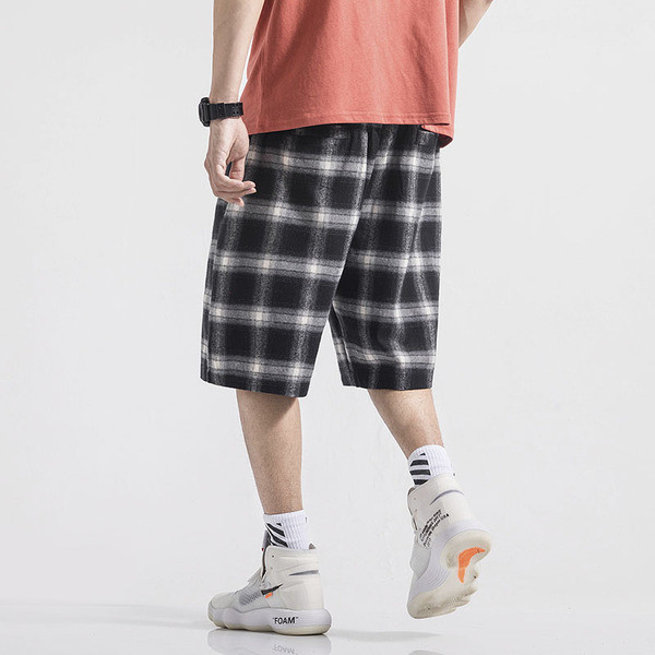 Kockás férfi rövidnadrág elasztikus derékkal