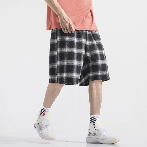 Kockás férfi rövidnadrág elasztikus derékkal