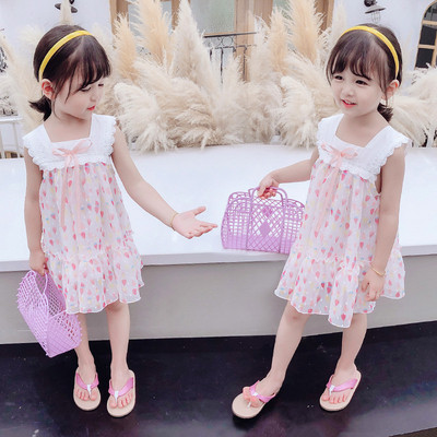 Καλοκαιρινό παιδικό φόρεμα για κορίτσια με χρωματιστό μοτίβο και κορδέλα