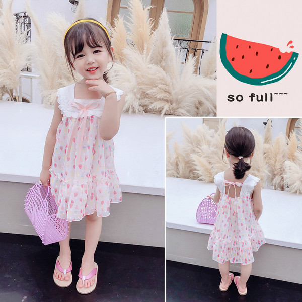 Suvine värvilise mustri ja paelaga lastekleit tüdrukutele