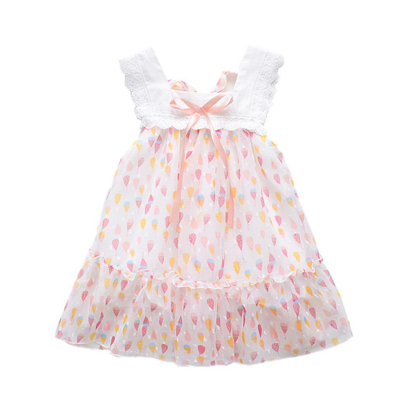 Suvine värvilise mustri ja paelaga lastekleit tüdrukutele