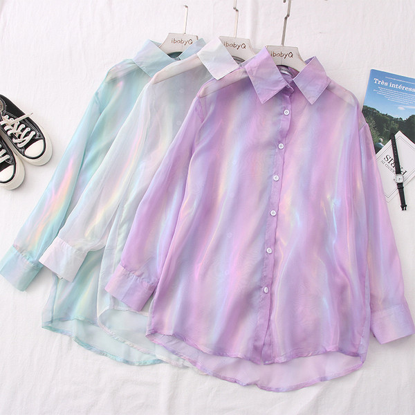 Jauna modeļa sieviešu svītrains krekls ar klasisku apkakli un garām piedurknēm