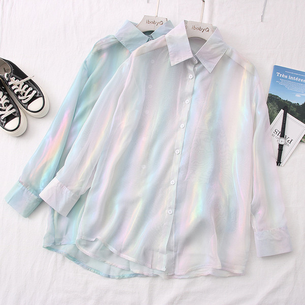 Jauna modeļa sieviešu svītrains krekls ar klasisku apkakli un garām piedurknēm