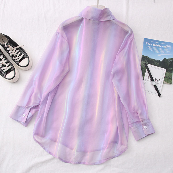 Jauna modeļa sieviešu svītrains krekls ar klasisku apkakli un garām piedurknēm